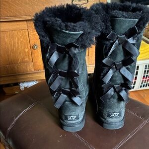 UGG Black Boots with Ribbon Accents